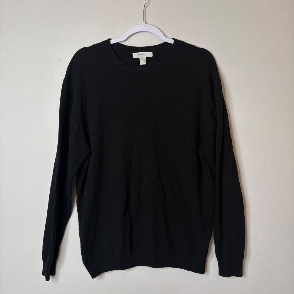 Turnbury 100% Cashmere Sweater Mens L Black Crewneck Luxury Soft Minimalist Knit